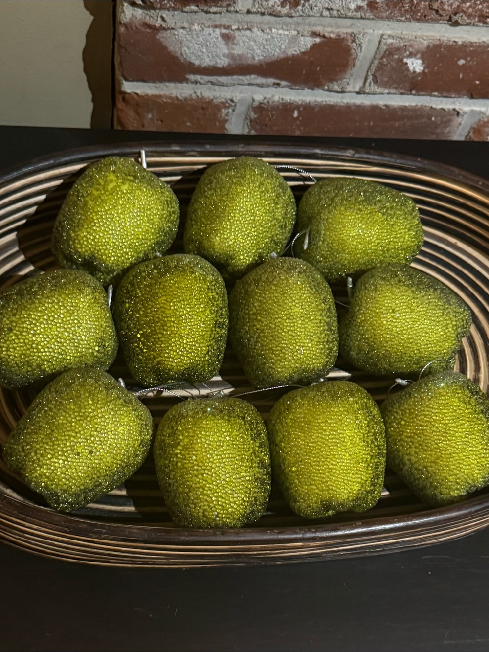 Set of 11 Beaded Green Decorative Apples | Designer Bowl Filler Decor